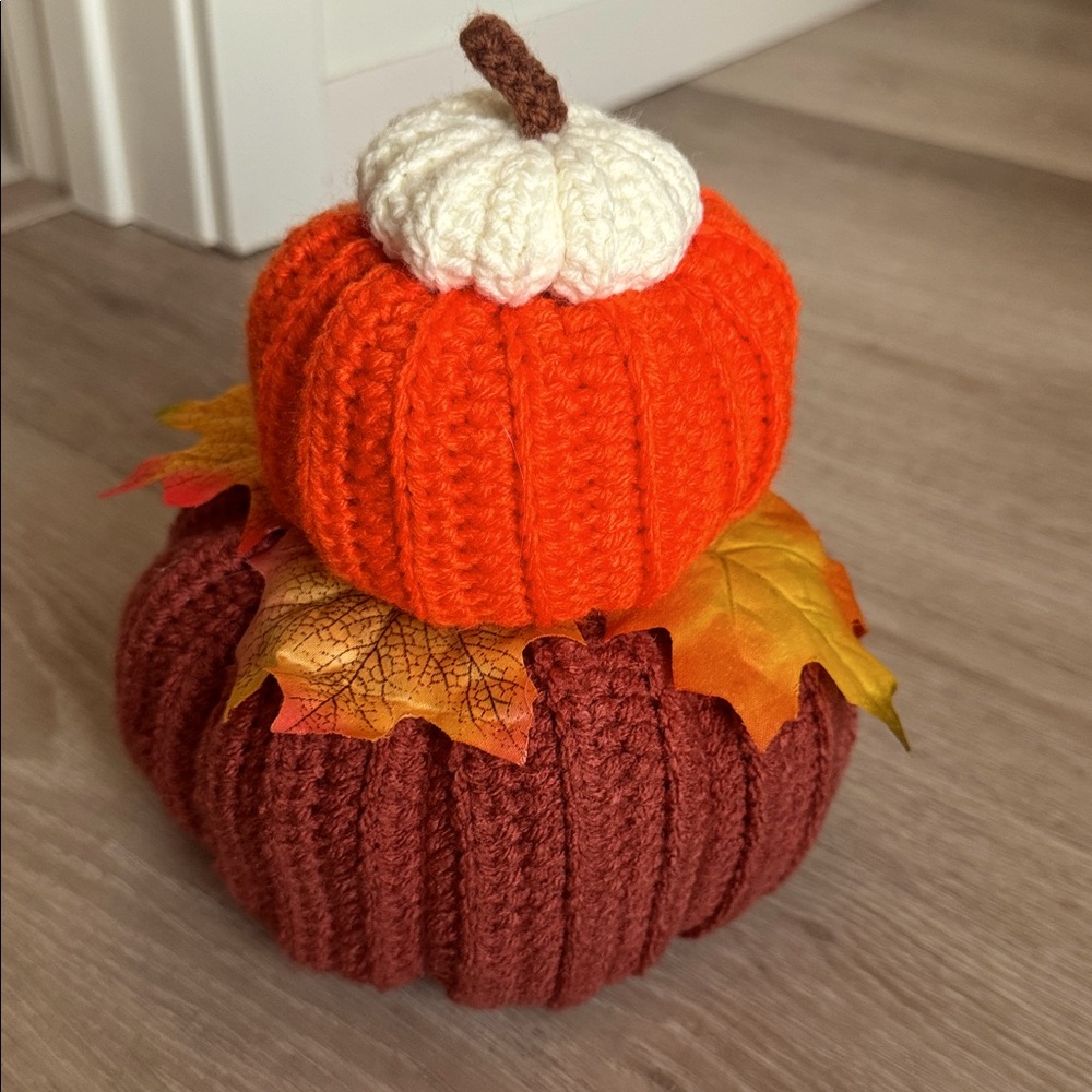 Handmade Crochet Pumpkin Stack Fall Accent Decor - Picture 2 of 4